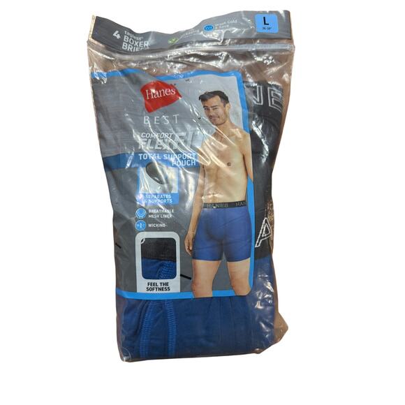 Hanes Mens Tagless Boxer Briefs with Support Pouch Black & Blue Size Large L New - Picture 1 of 4